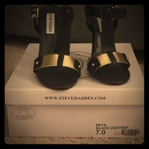 Steve Madden Black and Gold Strappy Heels